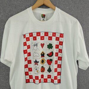 Vintage Fruit of the Loom Single Stitch Tee Ashley Anna Quilt Graphic Size L‎